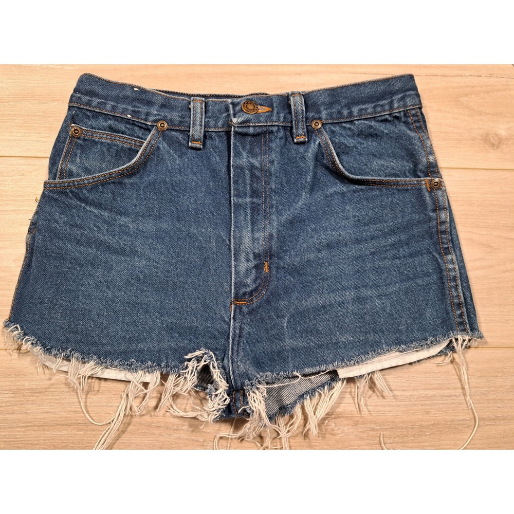 Vintage Wrangler High Waisted Denim Cut Off Shorts Medium Wash Made in USA 29M